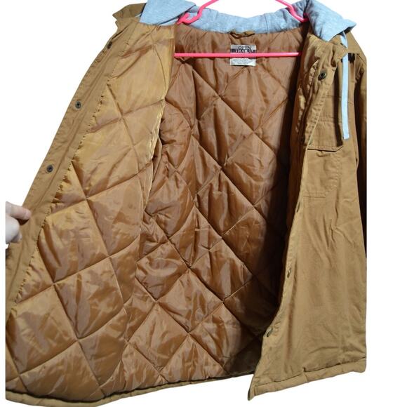 Open Trails Men's Beige Large Barn Jacket with Gray Sweatshirt Material Hood - Picture 5 of 7